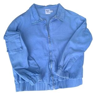 ​Y2K Streetwear Princess Polly Light Blue Denim Look Zip Bomber Jacket XS/S